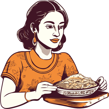 A woman eating a plate of food png