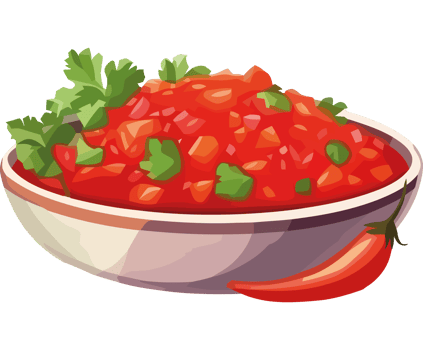 A bowl of salsa with cilantro and chili png