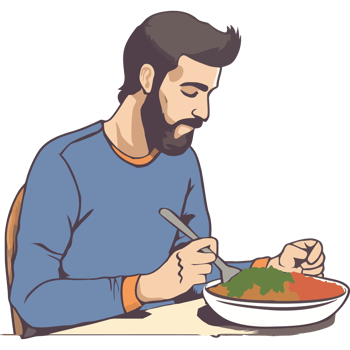 A man eating a bowl of food png