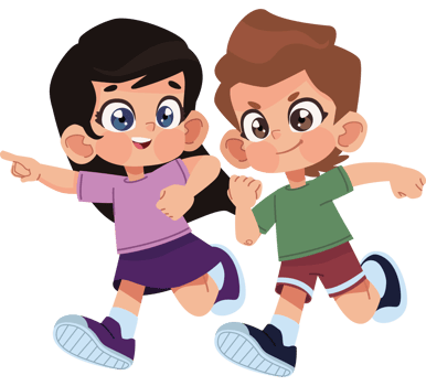 Cartoon boy and girl running together png