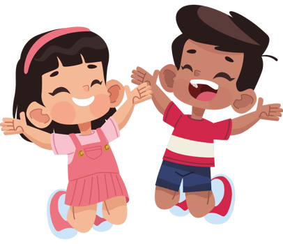 Two children jumping up and down, one is holding a toy png