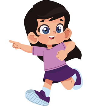 Cartoon girl running with her hand up png