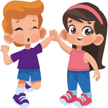 Cartoon boy and girl giving high five png