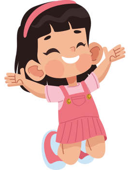 A cartoon girl jumping with her arms outstretched png