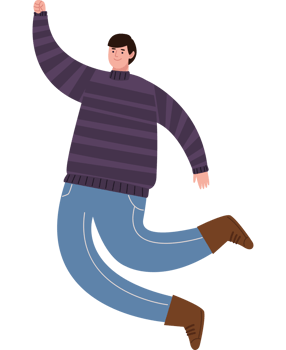 A man in a purple sweater and jeans is jumping png