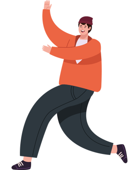 A man in an orange sweater is dancing png