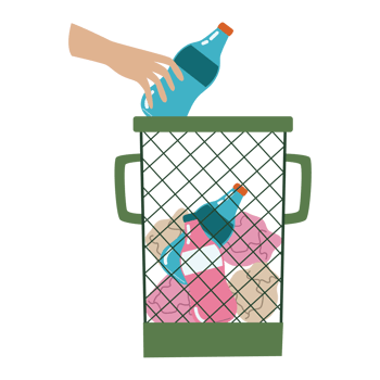 A hand picking up trash in a trash can png