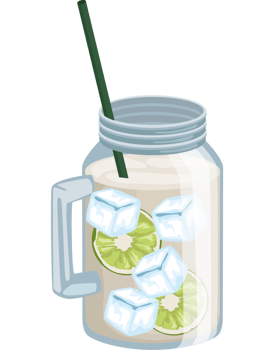 A jar of ice cream with lime slices and a straw png