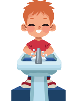 Boy washing his hands in the sink png