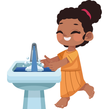 A cartoon girl washing her hands in a sink png