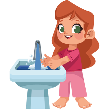 A cartoon girl washing her hands in the sink png