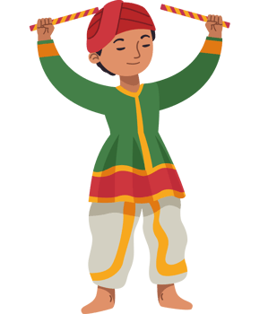 Indian boy dancing with a stick png