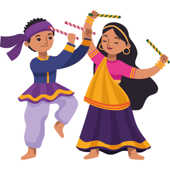 Indian couple dancing with sticks png