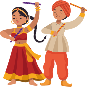 Indian couple dancing with sticks png