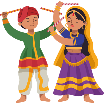 Indian couple dancing with sticks png