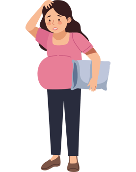 Pregnant woman with a pillow and a headache png