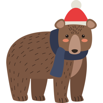 A brown bear wearing a red hat and scarf png