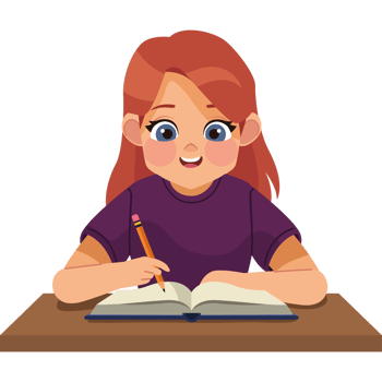 A girl is writing in a book and holding a pencil png