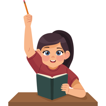 A girl is sitting at a desk with a pencil in her hand png