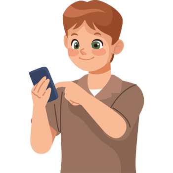 A boy holding a phone and looking at it png