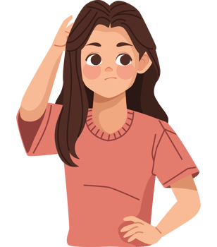 A girl with long hair is looking at her hair png