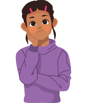 A cartoon girl with her hand on her chin png