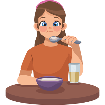 A girl eating cereal with a spoon png