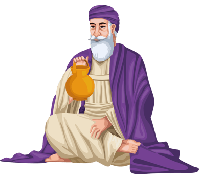 An old man with a beard and purple robe sitting down png