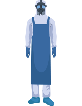 A man in a blue overalls and a gas mask png