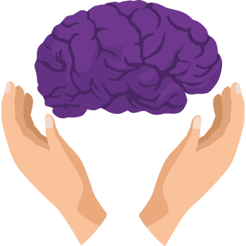 Hands holding a purple brain png