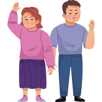 Cartoon illustration of a man and woman waving png