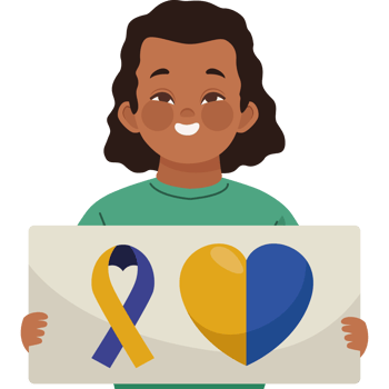 A child holding a sign with a yellow ribbon and a heart png