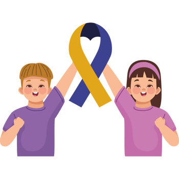 Two children holding up a yellow and blue ribbon png