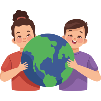 Two children holding the earth png