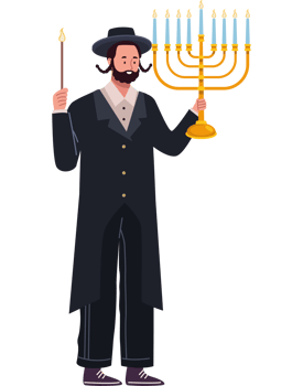 A man in a suit holding a candle and a menorah png
