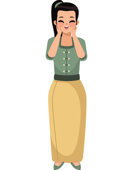 A woman in a traditional dress is holding her hands to her face png