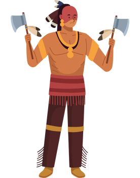 An illustration of a native american man holding two axes png