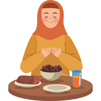 A muslim woman praying at the table png