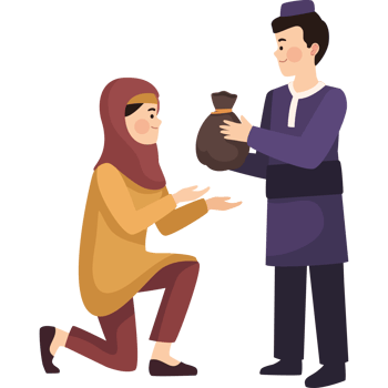 A man giving a woman a bag of money png