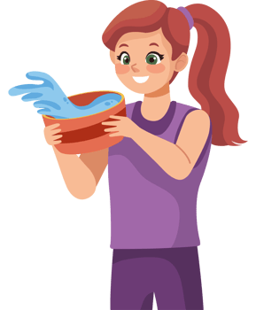 A girl is holding a bowl of water and pouring it into it png