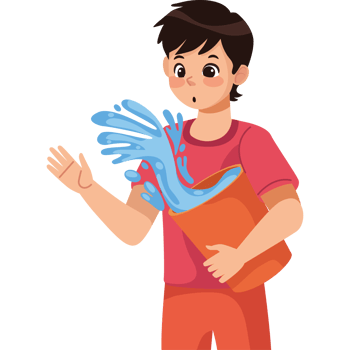 A boy is holding a bucket of water and pouring it out png