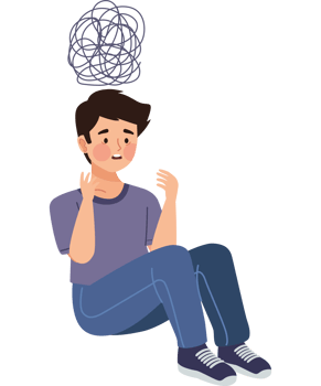 A man sitting on the floor with a ball of string above his head png