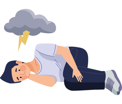 A man laying on the ground with a lightning bolt above him png