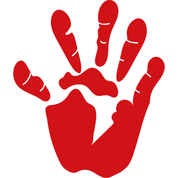 A red hand print on a black background png