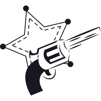 A revolver and star on a black background png