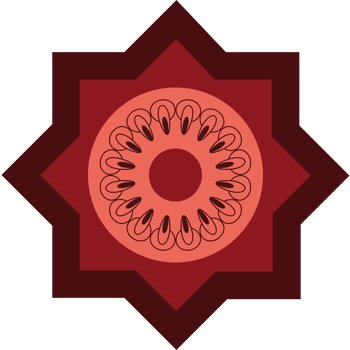 A red and black star with a flower in the center png