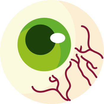 An eye with a green pupil and a red vein png