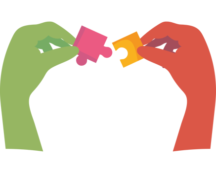 Two hands holding a colorful puzzle piece png