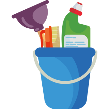 A bucket with cleaning supplies in it png