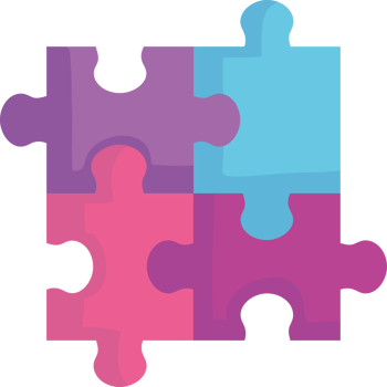 A puzzle piece with four pieces illustration isolated png